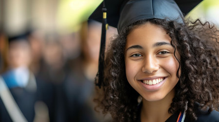 Portrait of a happy and smiling young woman on her graduation dayの素材