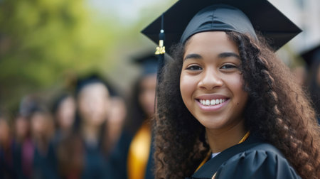 Portrait of a happy and smiling young woman on her graduation dayの素材