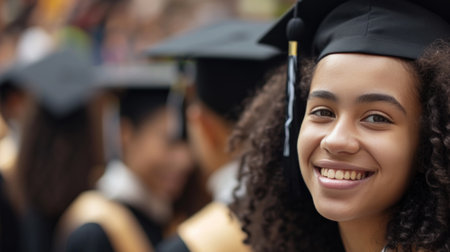 Portrait of a happy and smiling young woman on her graduation dayの素材