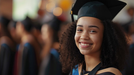 Portrait of a happy and smiling young woman on her graduation dayの素材