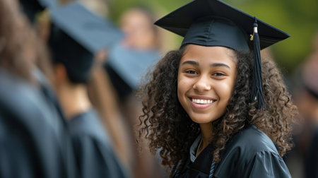 Portrait of a happy and smiling young woman on her graduation dayの素材