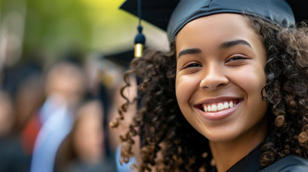 Portrait of a happy and smiling young woman on her graduation dayの素材