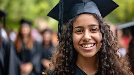Portrait of a happy and smiling young woman on her graduation dayの素材