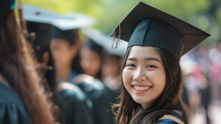 Portrait of a happy and smiling young woman on her graduation dayの素材