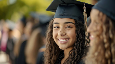 Portrait of a happy and smiling young woman on her graduation dayの素材