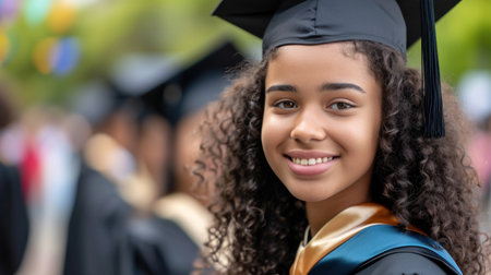 Portrait of a happy and smiling young woman on her graduation dayの素材