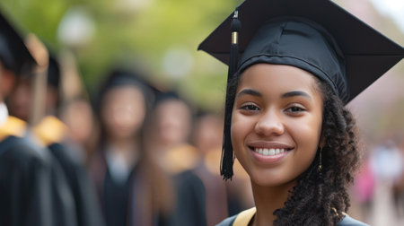 Portrait of a happy and smiling young woman on her graduation dayの素材