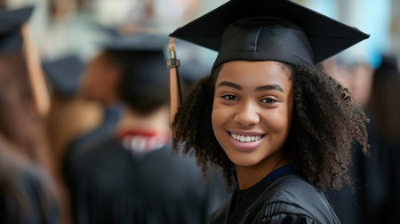 Portrait of a happy and smiling young woman on her graduation dayの素材