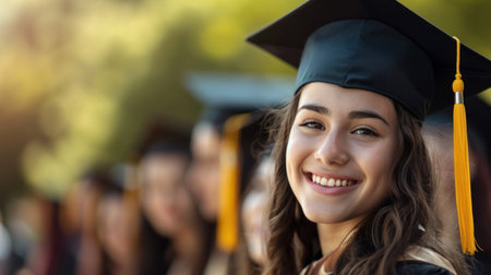 Portrait of a happy and smiling young woman on her graduation dayの素材