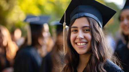 Portrait of a happy and smiling young woman on her graduation dayの素材