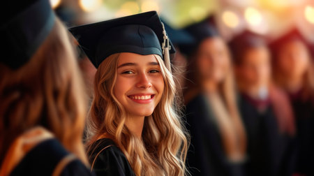 Portrait of a happy and smiling young woman on her graduation dayの素材