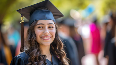 Portrait of a happy and smiling young woman on her graduation dayの素材