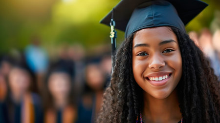 Portrait of a happy and smiling young woman on her graduation dayの素材
