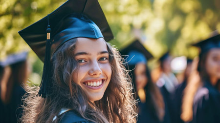 Portrait of a happy and smiling young woman on her graduation dayの素材