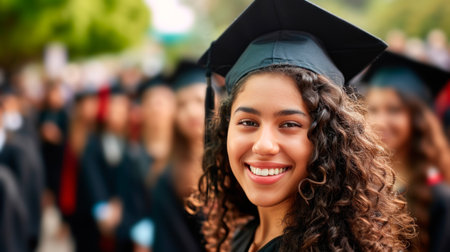 Portrait of a happy and smiling young woman on her graduation dayの素材