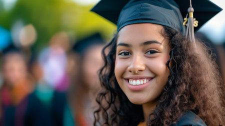 Portrait of a happy and smiling young woman on her graduation dayの素材