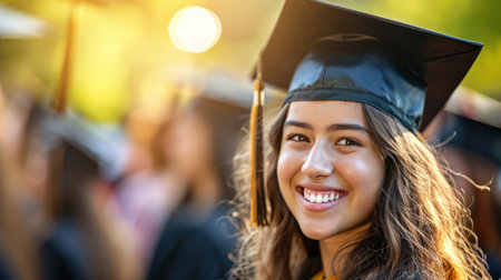 Portrait of a happy and smiling young woman on her graduation dayの素材
