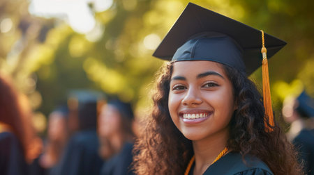 Portrait of a happy and smiling young woman on her graduation dayの素材