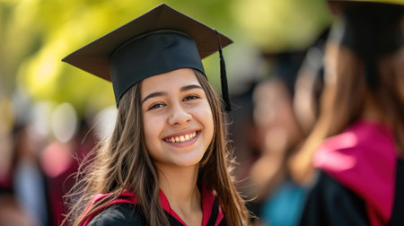 Portrait of a happy and smiling young woman on her graduation dayの素材