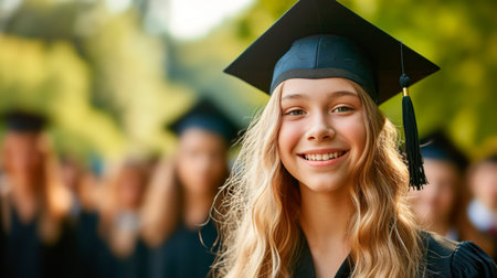 Portrait of a happy and smiling young woman on her graduation dayの素材