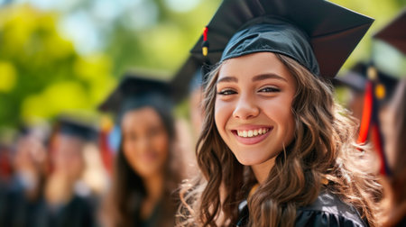 Portrait of a happy and smiling young woman on her graduation dayの素材