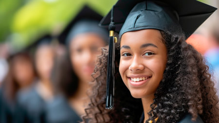 Portrait of a happy and smiling young woman on her graduation dayの素材