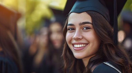 Portrait of a happy and smiling young woman on her graduation dayの素材