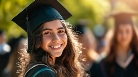 Portrait of a happy and smiling young woman on her graduation dayの素材