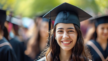 Portrait of a happy and smiling young woman on her graduation dayの素材