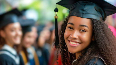 Portrait of a happy and smiling young woman on her graduation dayの素材