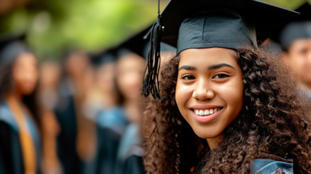 Portrait of a happy and smiling young woman on her graduation dayの素材