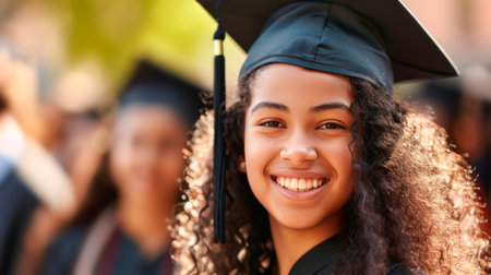 Portrait of a happy and smiling young woman on her graduation dayの素材