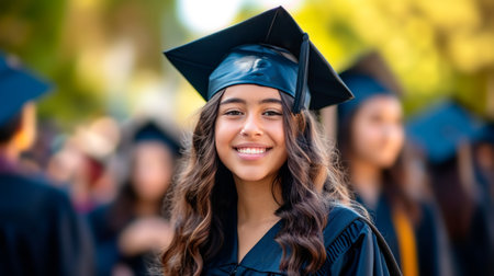 Portrait of a happy and smiling young woman on her graduation dayの素材