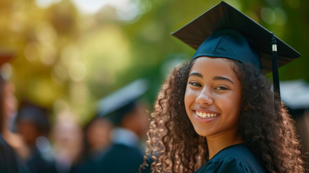 Portrait of a happy and smiling young woman on her graduation dayの素材