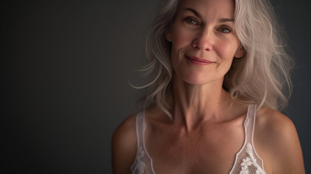 Graceful Mature Woman in Elegant Lace Lingerieの素材