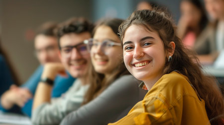 Cheerful University Students Engaged in Learning and Enjoying Campus Lifeの素材