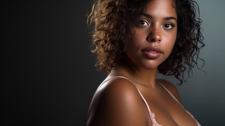 Captivating Black Woman with Curly Hair in Lace Topの素材