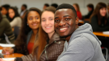 Cheerful University Students Engaged in Learning and Enjoying Campus Lifeの素材