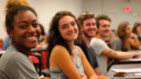 Cheerful University Students Engaged in Learning and Enjoying Campus Lifeの素材