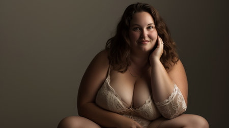 Confident Plus-Size Model Showcasing Elegant Lace Lingerieの素材