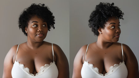 Confident Plus-Size Model Showcasing Elegant Lace Lingerieの素材