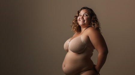 Confident Plus-Size Model Showcasing Elegant Lace Lingerieの素材