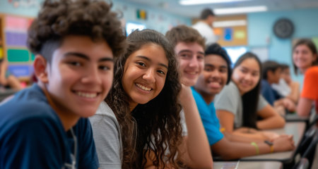 Group of Diverse High School Friends Sharing a Joyful Moment Togetherの素材