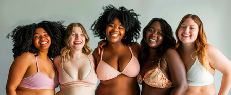 Group of Happy Women Laughing and Celebrating Body Positivityの素材