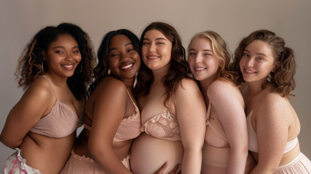 Group of Happy Women Laughing and Celebrating Body Positivityの素材