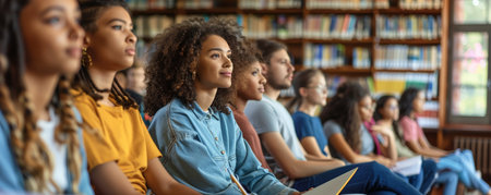 Diverse Students Engaged in Learning at University Libraryの素材