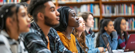 Diverse Students Engaged in Learning at University Libraryの素材