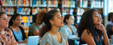Diverse Students Engaged in Learning at University Libraryの素材