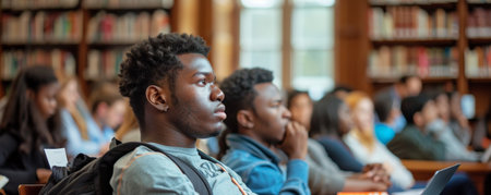 Diverse Students Engaged in Learning at University Libraryの素材