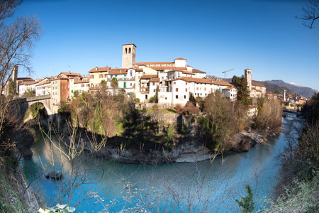 Cividale del Friuli and Natisone river, historical and antique city in Udine province, Italyの写真素材